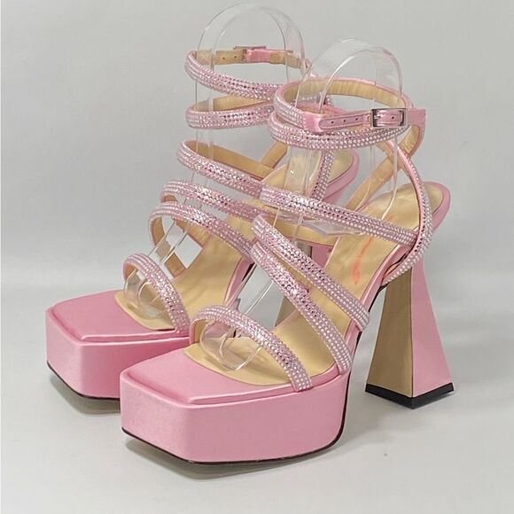 MACH & MACH Crystal-Embellished Satin Platform Sandals size 36 - Picture 2 of 12